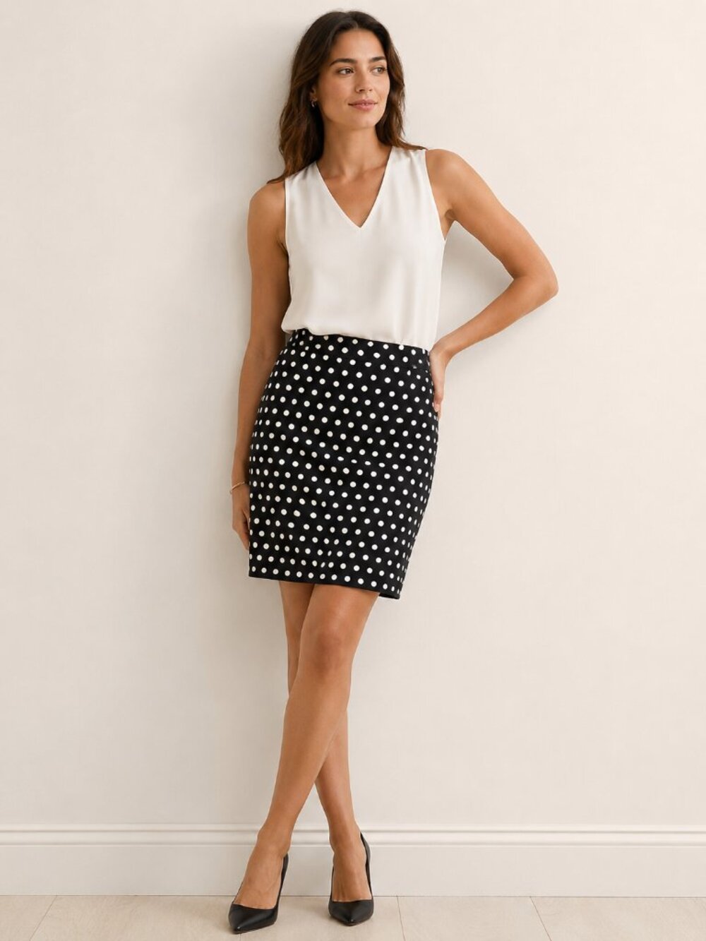 Banana Republic Polka Dot Black Pencil Skirt Size 10